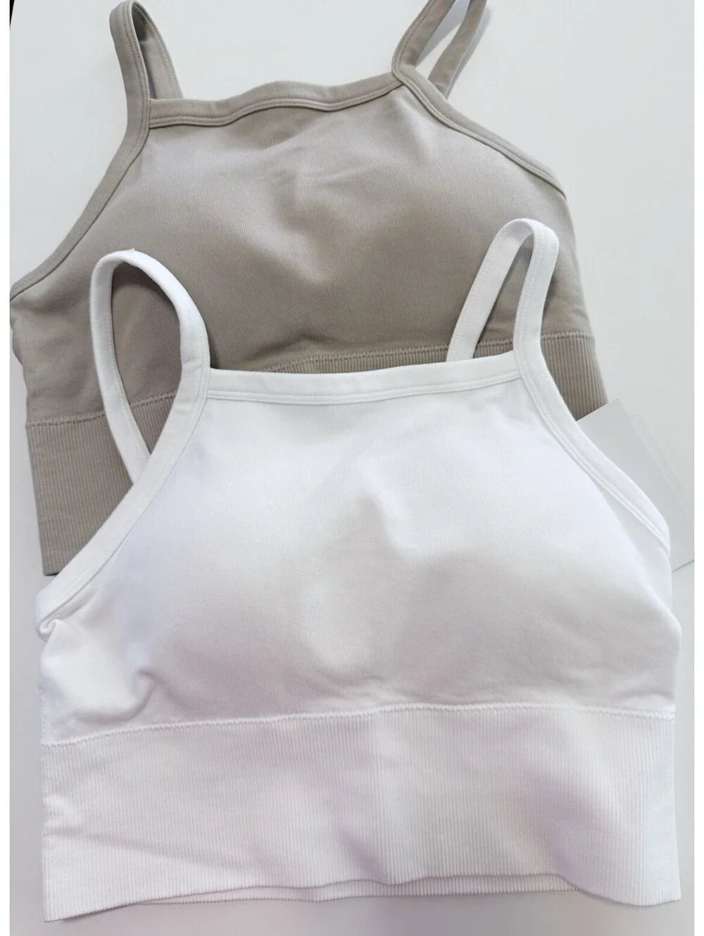 2 Pack Women Seamless Sports Bras Wireless Yoga Gym White Beige Size L